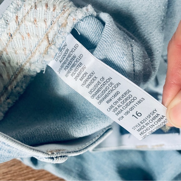 Democracy Absolution Light Wash Blue Denim Jeans Wide Leg Metallic Tweed Detail - Picture 10 of 10